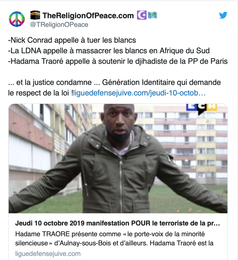 L’infâme Adama Traoré organise une manifestation en hommage à Harpon, le terroriste qui a tué 4 policiers