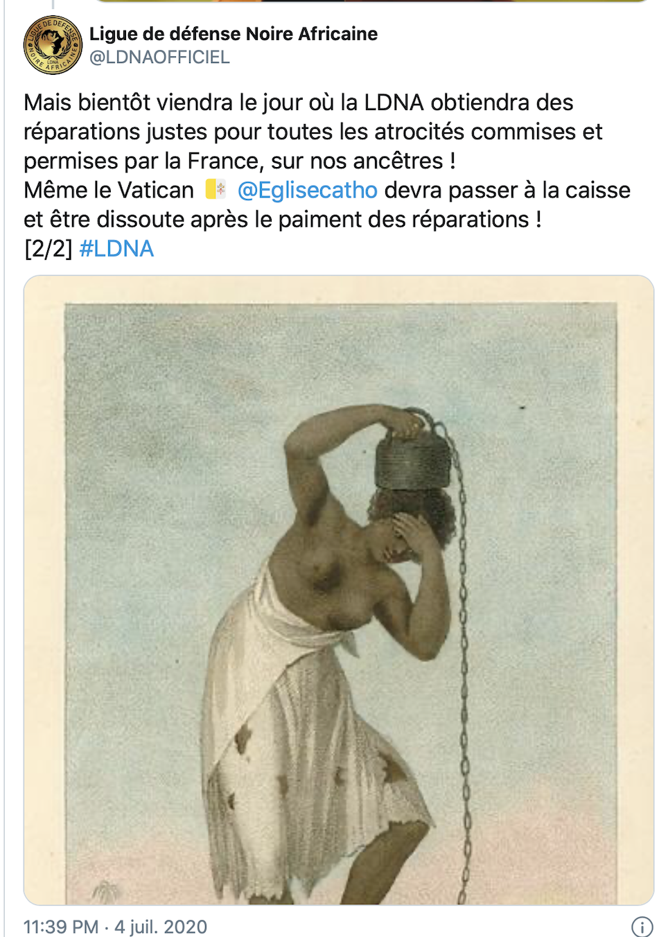 La LDNA veut dissoudre l’église catholique ? Macron doit dissoudre la LDNA