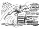 dessin de georges dukson bondissant sur un tank allemand, revolver à la main et abattant le conducteur à bout portant