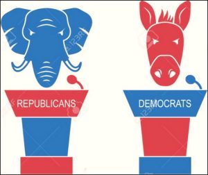 Les symboles des Democrates et des Republicains americains