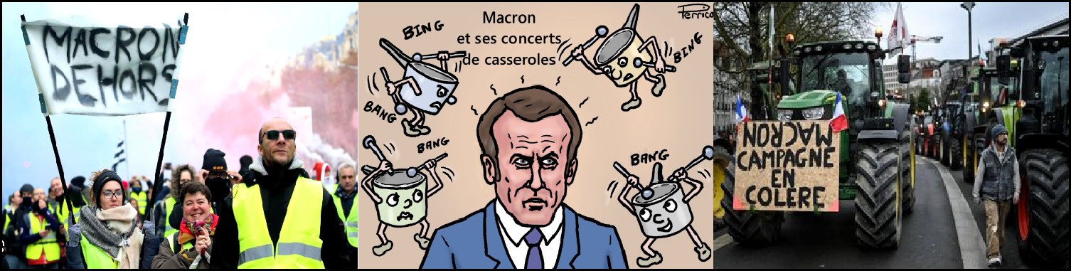 Macron-Gilets jaunes-Casseroles-Tracteurs